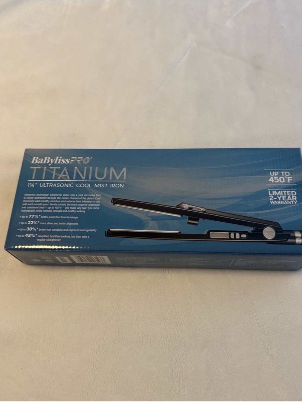 Babyliss Pro 1 1/4 ultrasonic cool mist flat iron NEW IN BOX black